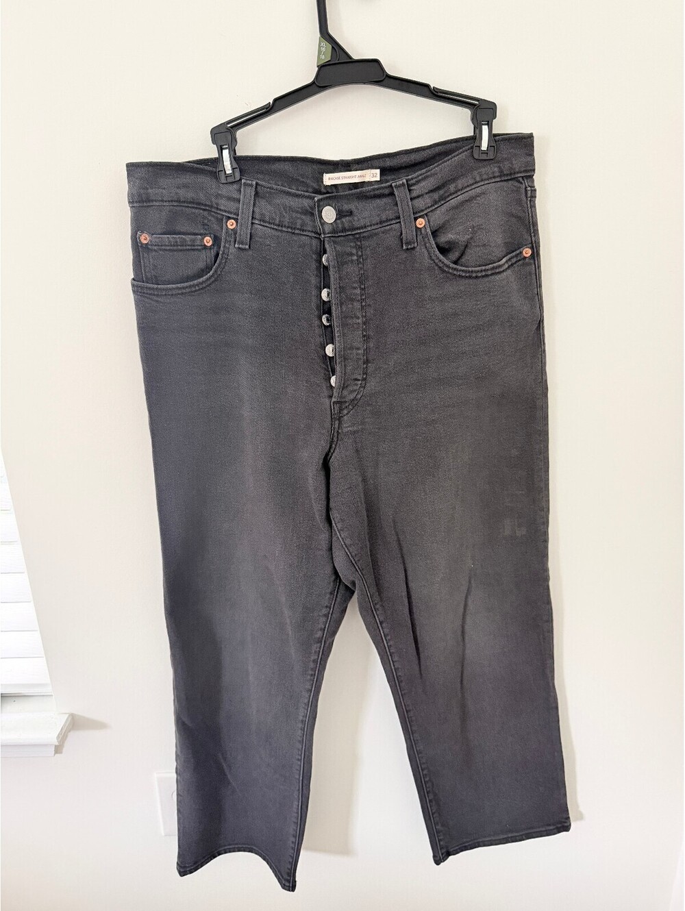 Levi’s Ribcage Straight Ankle Jeans 32 Black High Rise Button Fly Denim